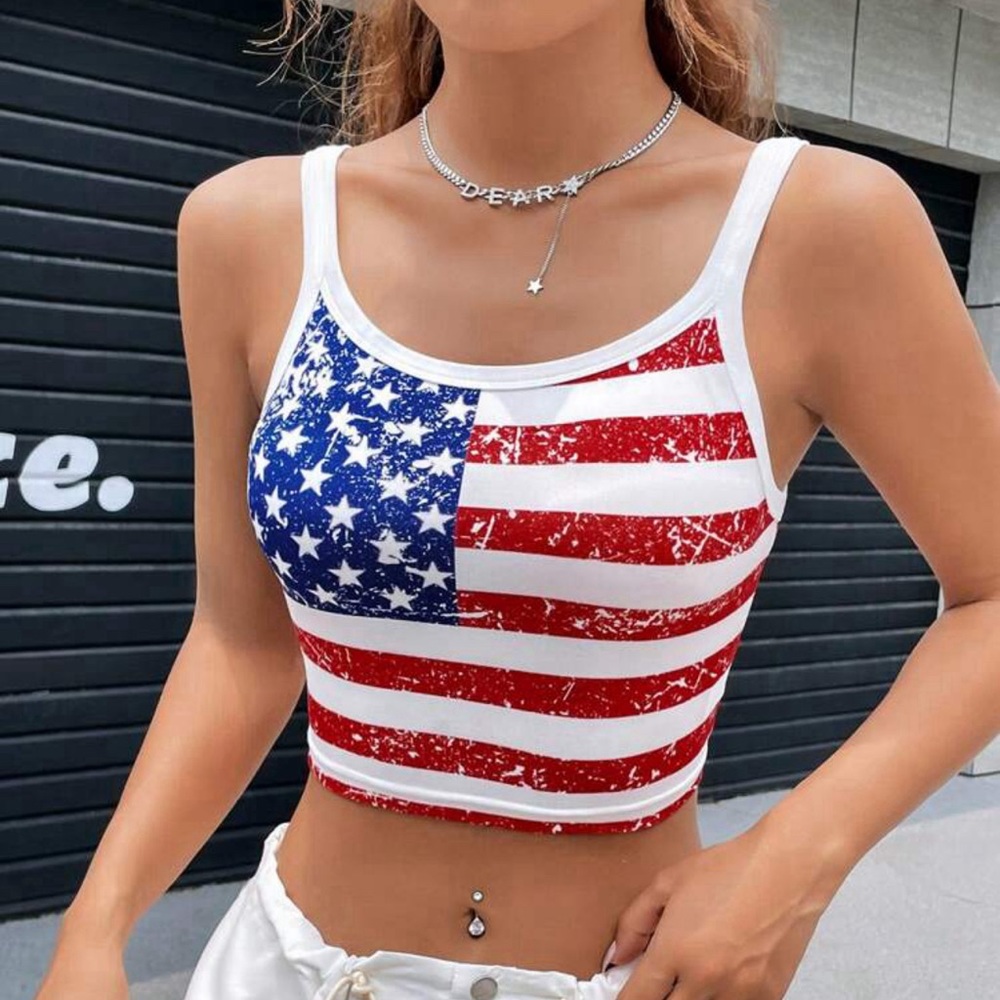 EZ Wear Americana Print Crop Cami Top - Picture 1 of 4